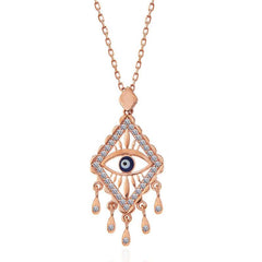 Silver Rose Evil Eye Necklace