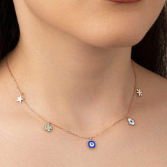 Silver Rose Evil Eye Lucky Women's Necklace