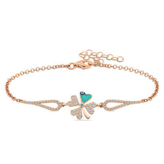 Silver Rose Evil Eye Clover Women's Bracelet