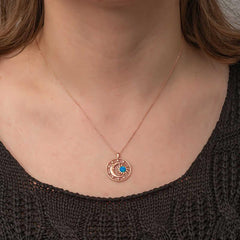 Silver Rose Opal Blue Stone Moon Sun Women's Necklace