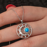 Silver Opal Blue Stone Moon Sun Women's Necklace