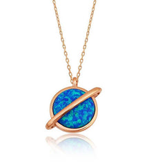 Silver Rose Opal Stone Planet Women's Necklace