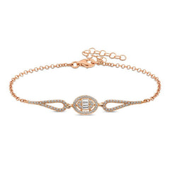 Silver Rose Oval Baguette Bracelet