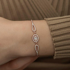 Silver Rose Oval Baguette Bracelet