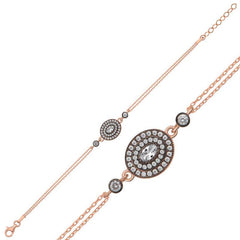 Bracelet pour femme en argent rose avec monture en diamant ovale