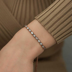 Silver Rose Oval Cut Diamond Mount Elevator Bracelet