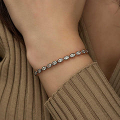 Silver Rose Oval Cut Diamond Mount Elevator Bracelet
