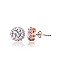 Boucles d'oreilles modèle diamant ovale en argent rose