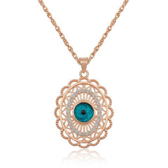 Silver Rose Oval Evil Eye Women's Necklace