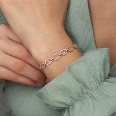 Silver Rose Oval Stone Women's Bracelet