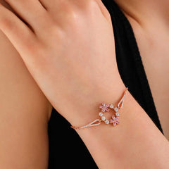 Silver Rose Pink Flower Women's Bracelet