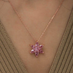 Silver Rose Pink Flower Necklace