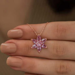 Silver Rose Pink Flower Necklace