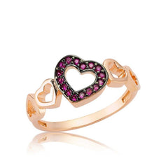 Silver Rose Pink Heart Women's Ring