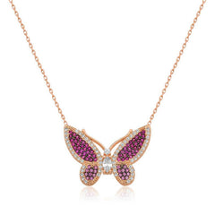 Silver Rose Pink Butterfly Women's Necklace