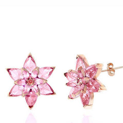 Silver Rose Pink Lotus Flower Studded Women's Earrings