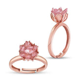 Silver Rose Pink Lotus Flower Ring