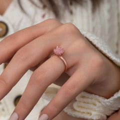 Silver Rose Pink Lotus Flower Ring