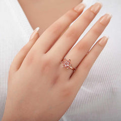 Silver Rose Pink Stone Lotus Flower Women's Ring
