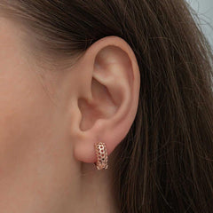 Silver Rose Honeycomb Patterned Hoop Women's Earrings