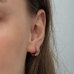 Silver Rose Honeycomb Patterned Hoop Women's Earrings