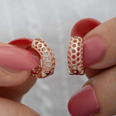 Silver Rose Honeycomb Patterned Hoop Women's Earrings
