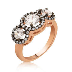 Silver Rose Diamond Mount 3 Stone Tria Women's Ring