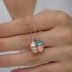 Silver Rose Colored Openable Clover Women's Necklace