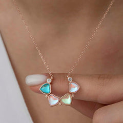 Silver Rose Colored Openable Clover Women's Necklace