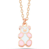 Silver Rose Colored Teddy Bear Women's Necklace