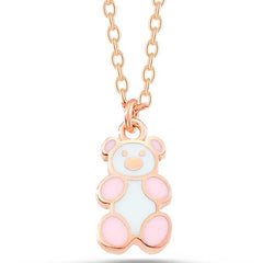 Silver Rose Colored Teddy Bear Women's Necklace