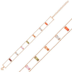 Bracelet pour femme en pierre baguette couleur rose argentée