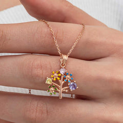 Silver Rose Color Tree of Life Women's Necklace
