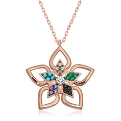 Silver Rose Color Stone Flower Women's Necklace