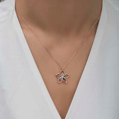 Silver Rose Color Stone Flower Women's Necklace