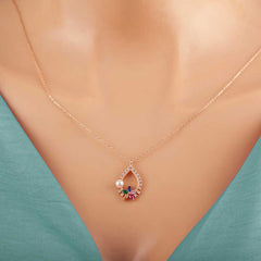 Silver Rose Color Stone Flower Women's Necklace