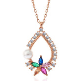 Silver Rose Color Stone Flower Women's Necklace