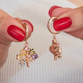 Silver Rose Color Stone Tree of Life Women's Earrings