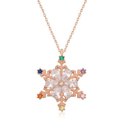 Silver Rose Color Stone Snowflake Women's Necklace