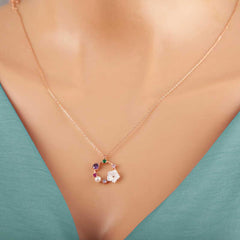 Silver Rose Color Stone Magnolia Flower Women's Necklace