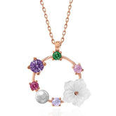 Silver Rose Color Stone Magnolia Flower Women's Necklace