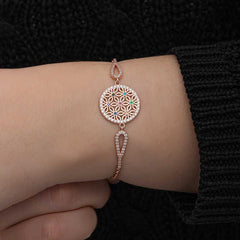 Silver Rose Color Flower of Life Women's Bracelet