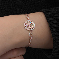 Silver Rose Color Flower of Life Women's Bracelet