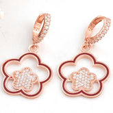 Silver Rose Dangle Flower Patterned Women's Earrings