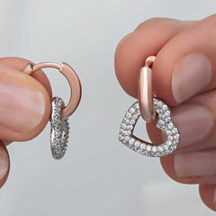 Silver Rose Dangle Heart Women's Earrings