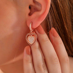 Silver Rose Dangle Heart Women's Earrings