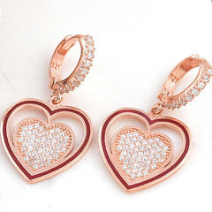 Silver Rose Dangle Heart Women's Earrings