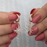 Silver Rose Dangle Pole Star Women's Earrings