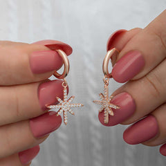 Silver Rose Dangle Pole Star Women's Earrings