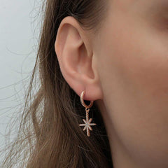 Silver Rose Dangle Pole Star Women's Earrings